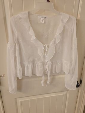 Altar'd State White Ruffle Tie-Front Blouse